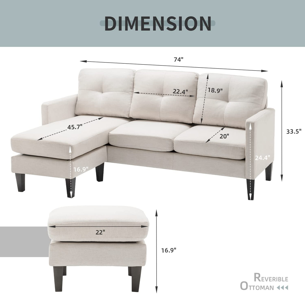 Beige Reversible Sectional Sofa with Ottoman B69094