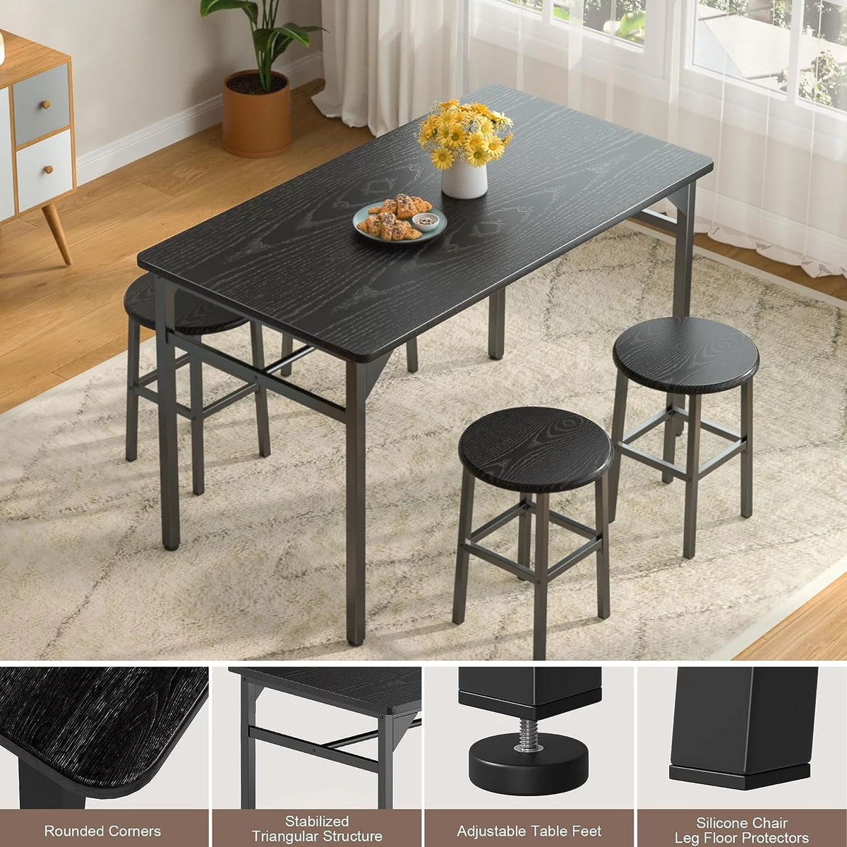 Black Dining Table Set for 4 T64920