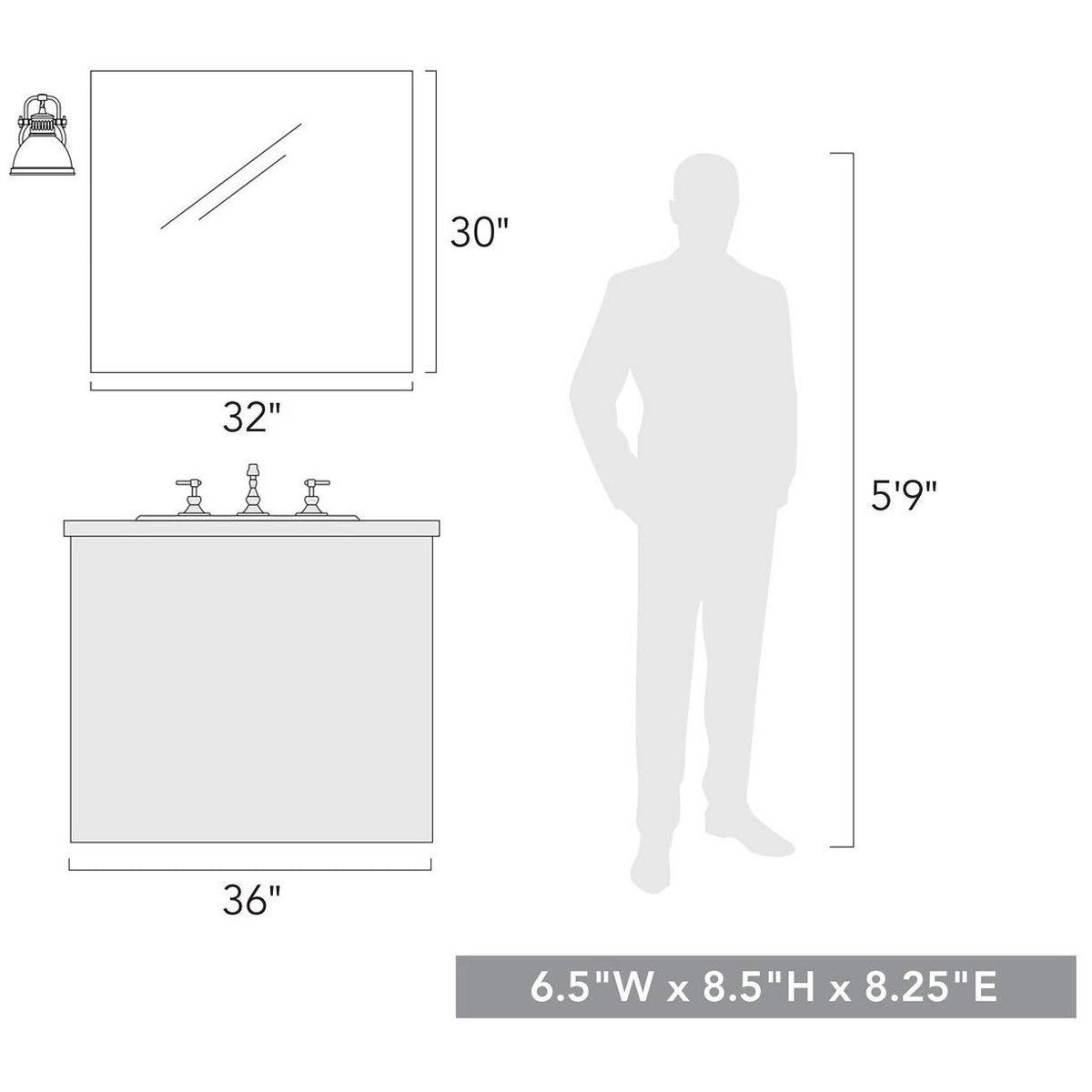 Bath Vanity with Gray Shade Aged Brass N9871