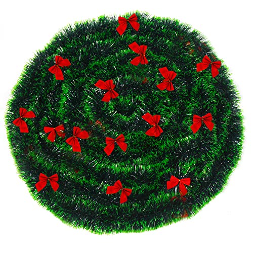 33FT Artificial Pine Christmas Garland with 24Pcs Red Bows F397