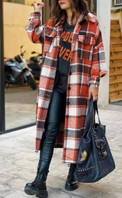 Plaid Button Pocket Shirt Collar Outerwear L9747