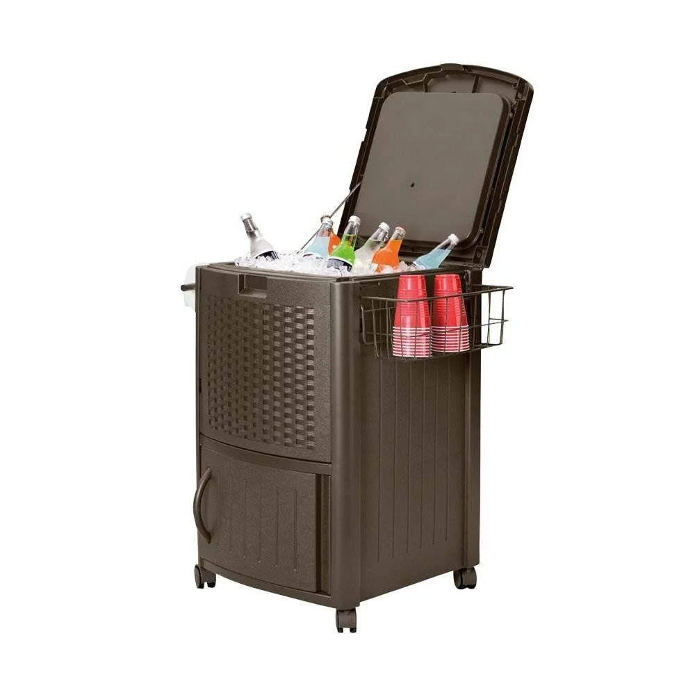 Java Resin Wicker Patio Cooler with Cabinet and Wire Basket G25408
