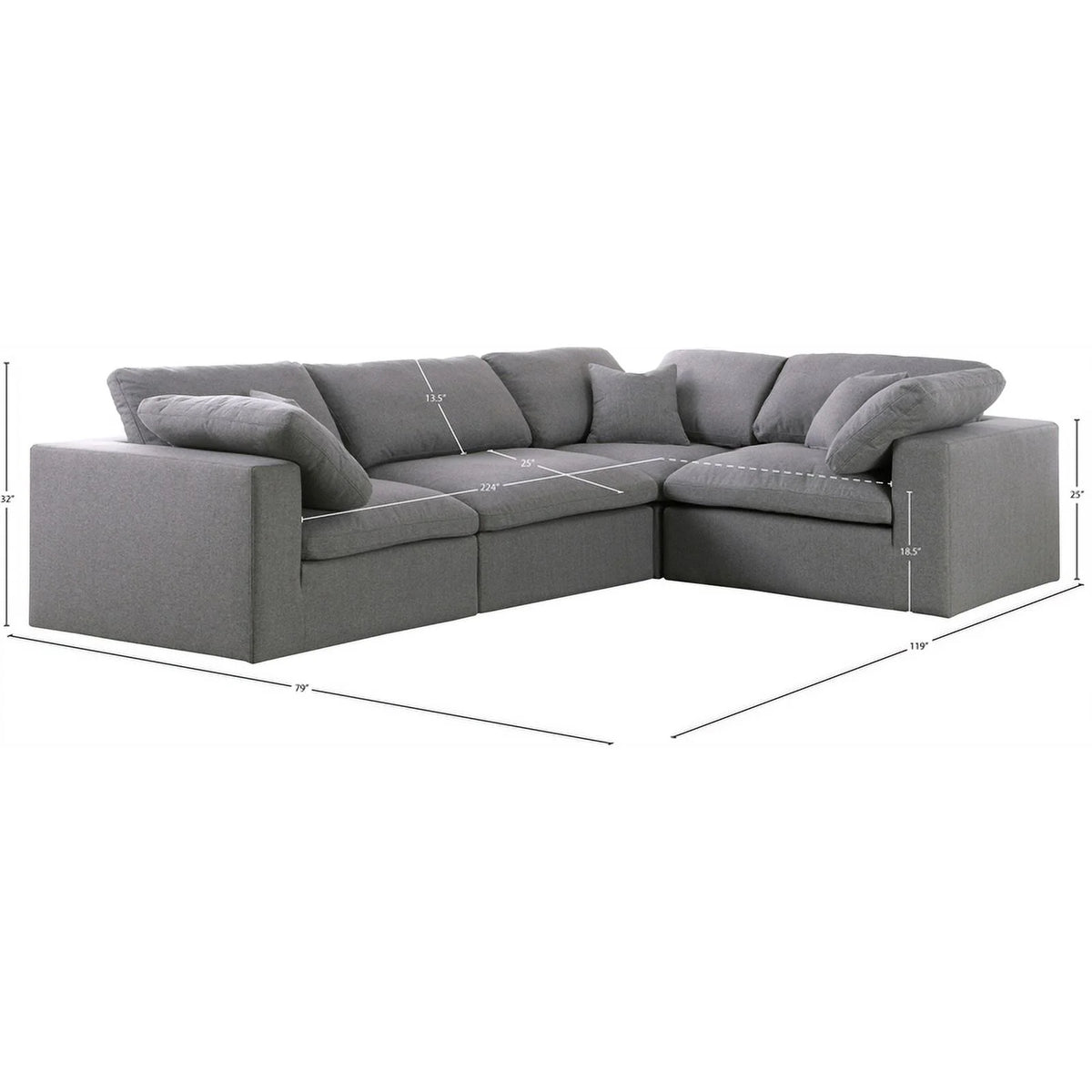 Gray Linen Fabric Modular Sectional H4816