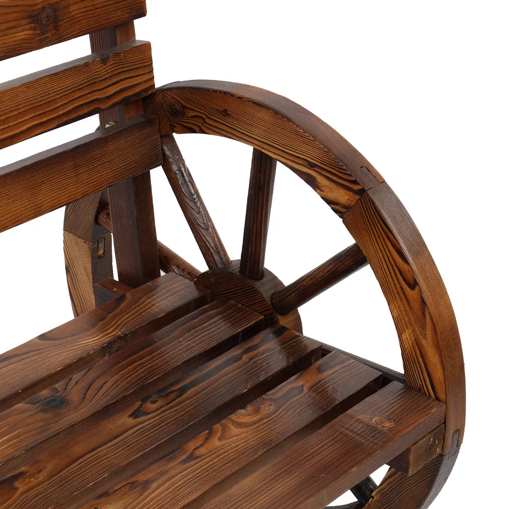 Wooden Wagon Wheel Bench with Backrest D582720