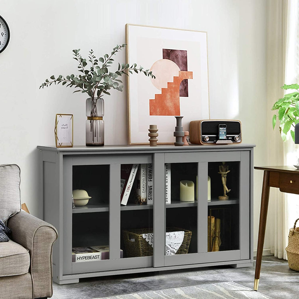 White Stackable Kitchen Sideboard with Sliding Glass Doors and Adjustable Shelf D83910