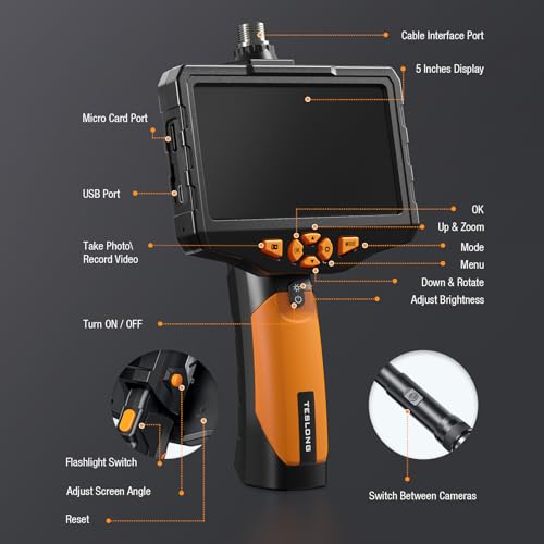 Dual Lens Borescope Camera with Light 1080P Waterproof Flexible Endoscope C203