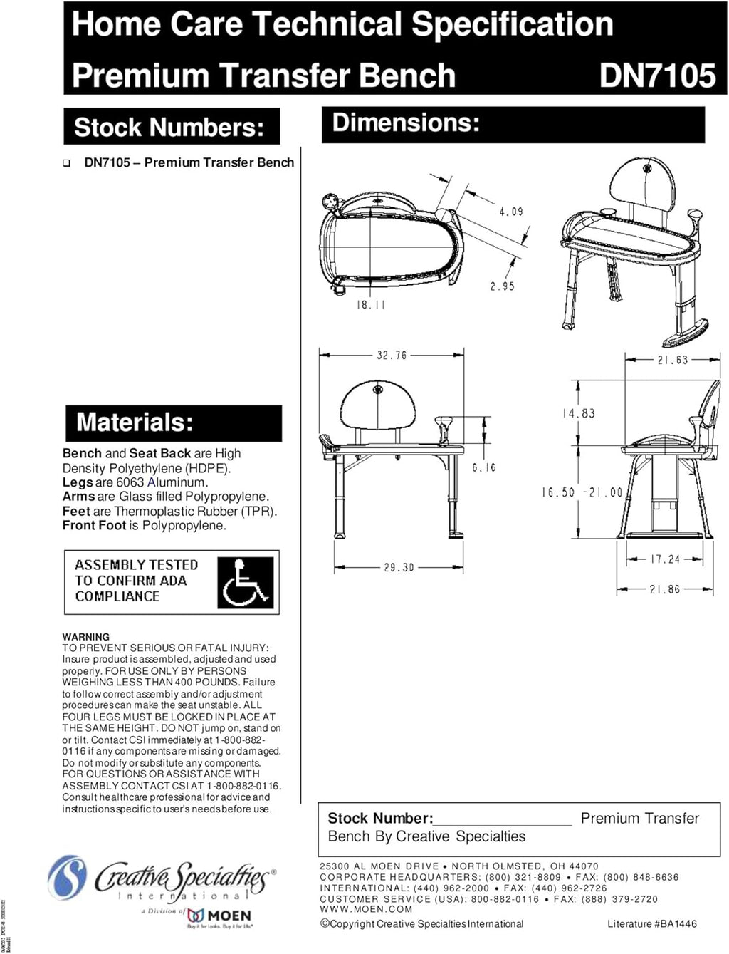 Glacier White Adjustable Height Non Slip Bath Safety Transfer Bench R117