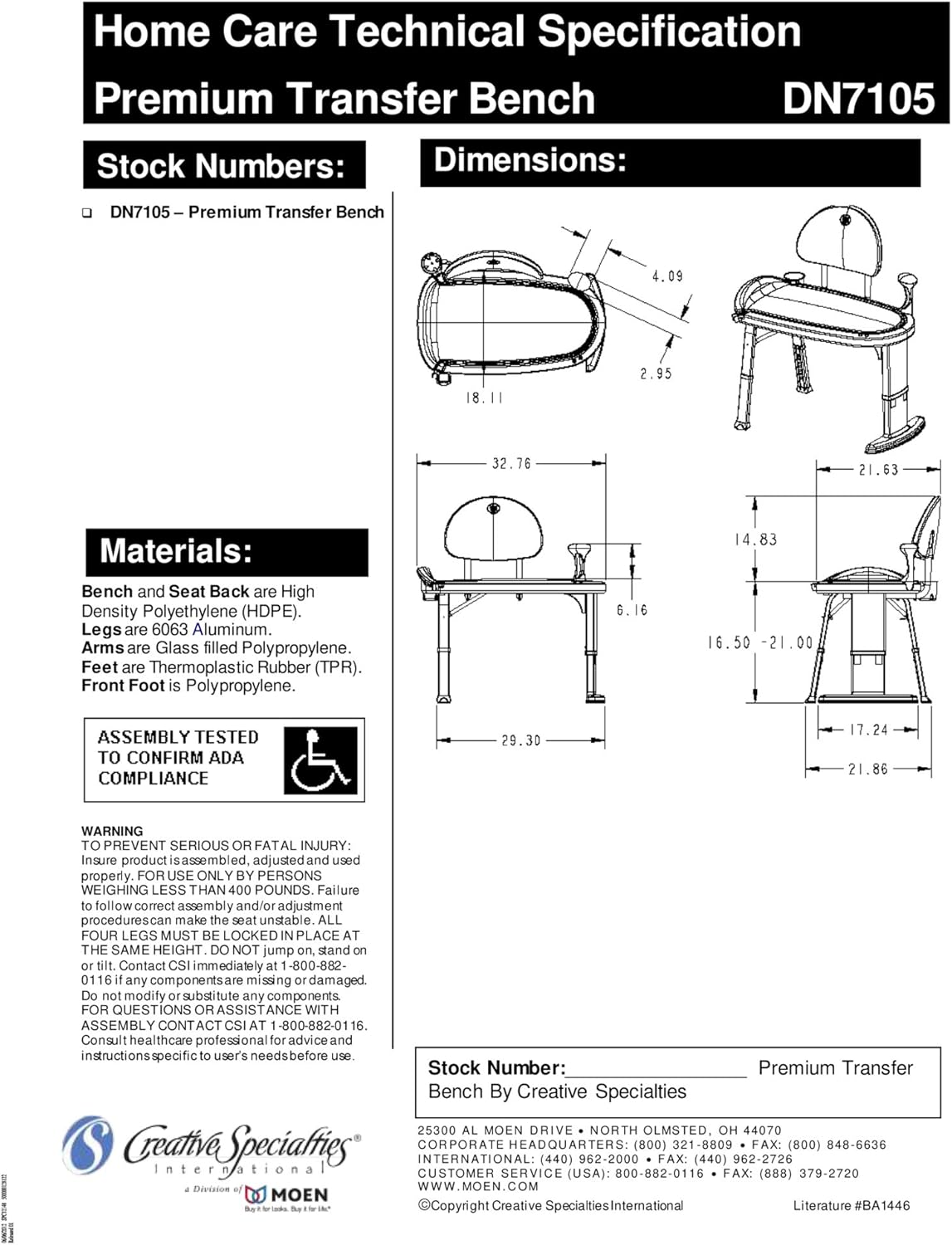 Glacier White Adjustable Height Non Slip Bath Safety Transfer Bench R117
