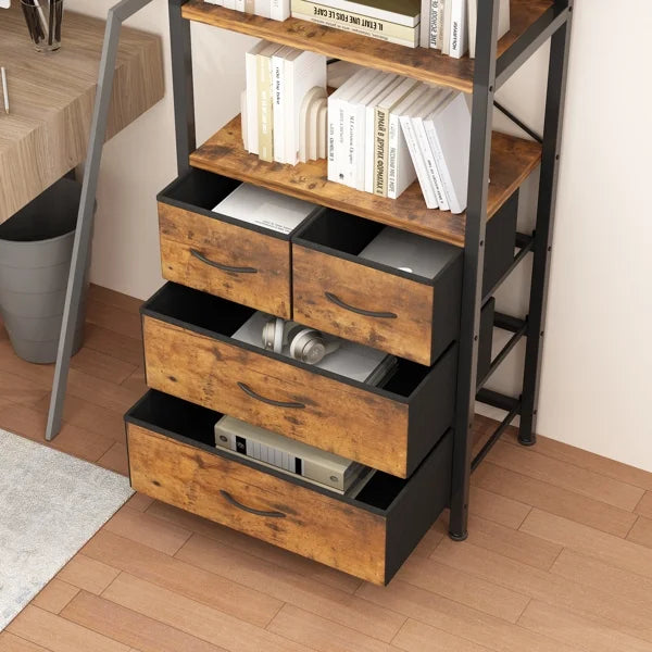 6 Layer Wood & Metal Bookshelf with Drawers J940085