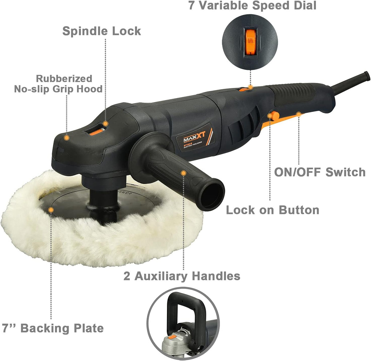 7 Inch Car Polishing Machine with Woolen Fleece Hood I148067