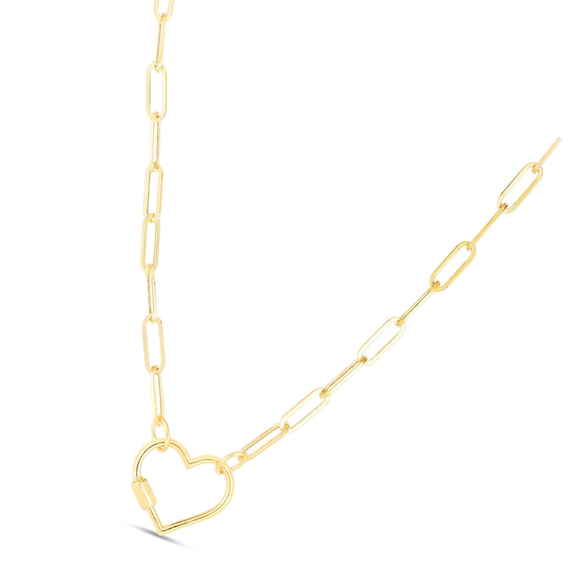 14K Yellow Gold Paperclip Chain Necklace with Heart Clasp - 18" K3912