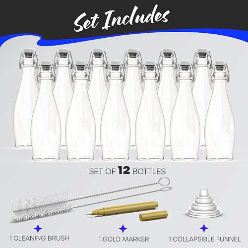 12 Pack 17 oz Glass Bottle Set with Swing Top Stoppers P227