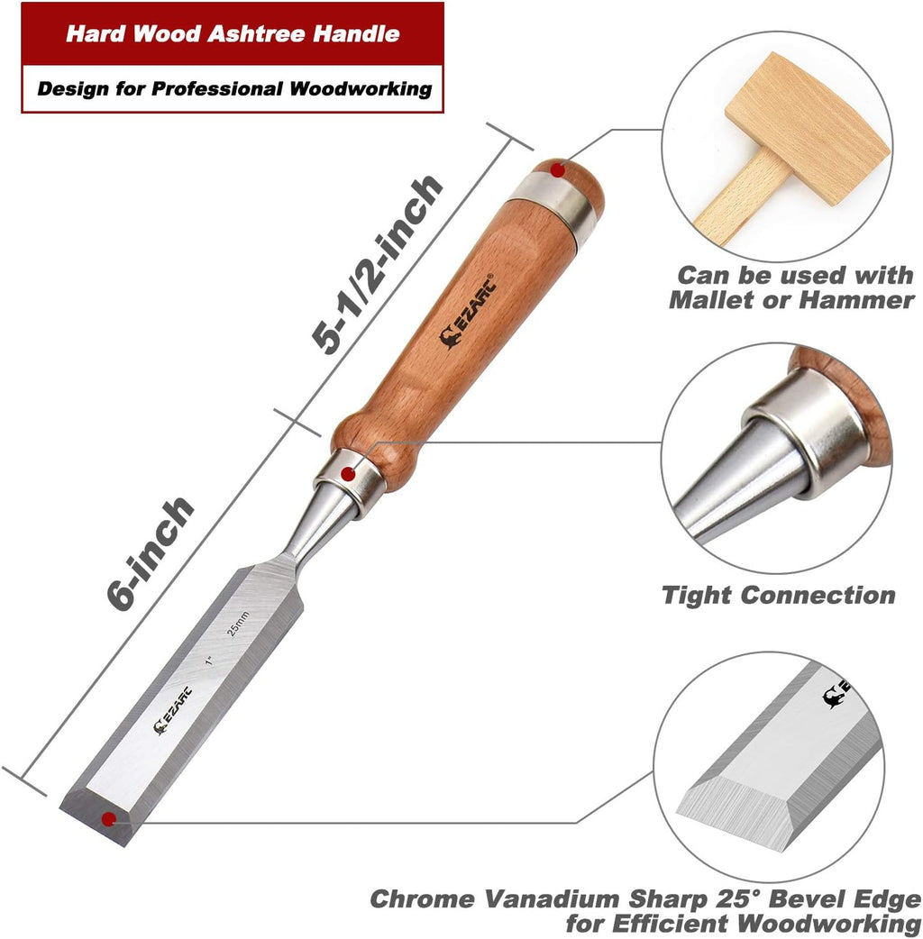 6 Pieces Wood Chisel Set with Wooden Case U862