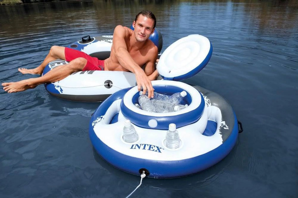 Inflatable 2 Person Pool Tube Float & Beverage Cooler Holder J731168