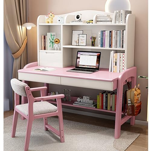 White Solid Wood Writing Desk with Drawers and Shelf J448495