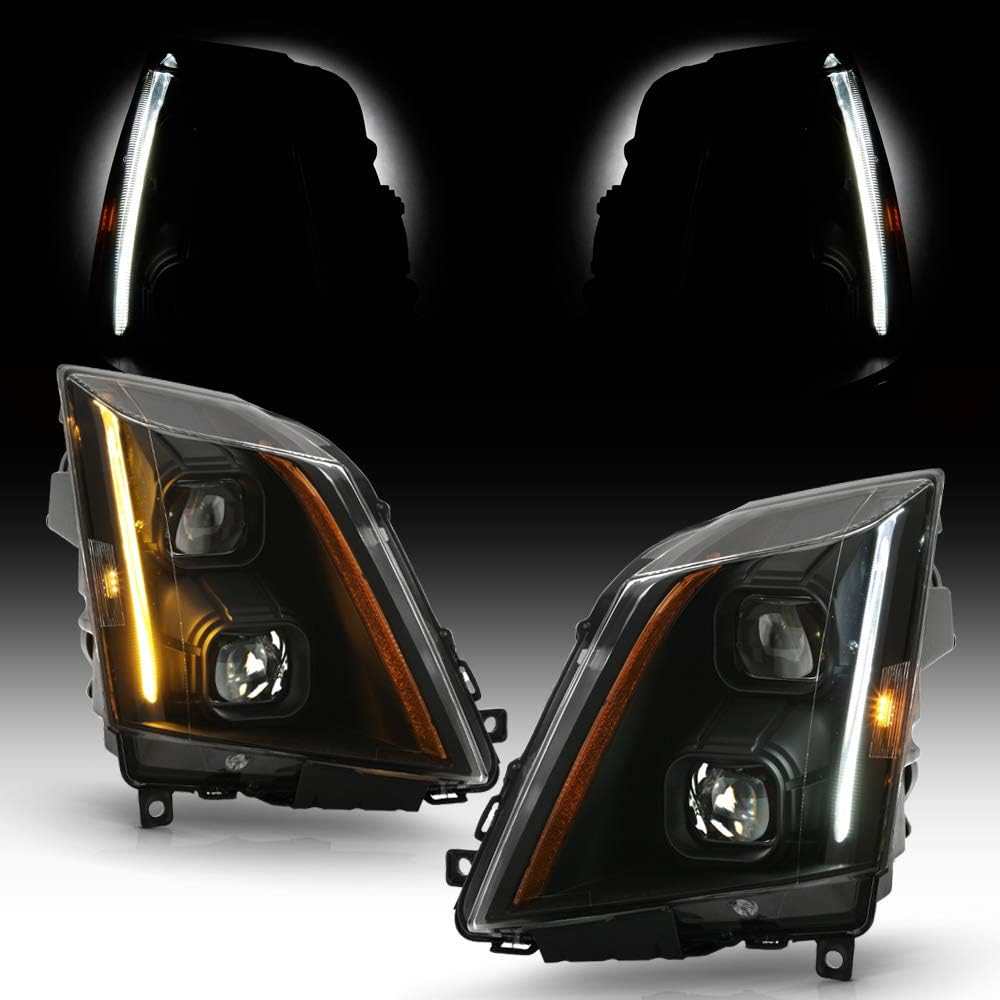 Black Smoked LED Projector Headlights Pair Y4970
