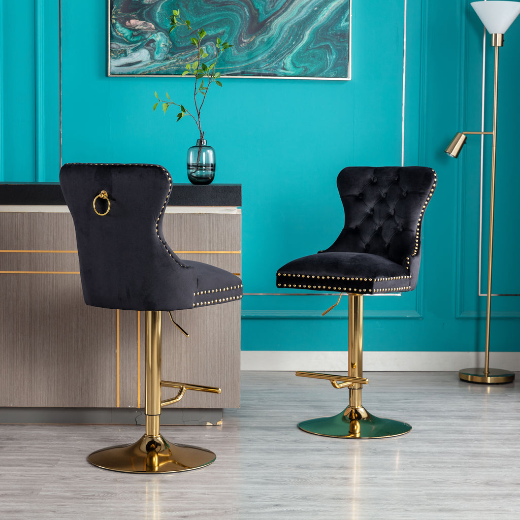 Black Velvet Swivel Bar Stools, Set of 2 E411936