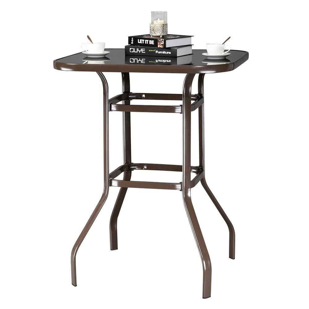 Black Wrought Iron Glass Bar Table Q7691