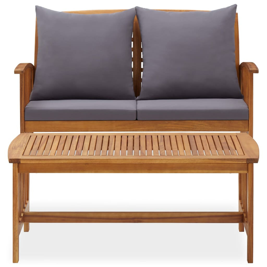 2 Piece Wooden Outdoor Conversation Set with Gray Cushion and Side Table W541