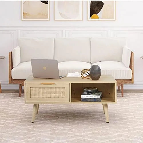 Small Rectangle Coffee Table with Rattan Drawer P1873