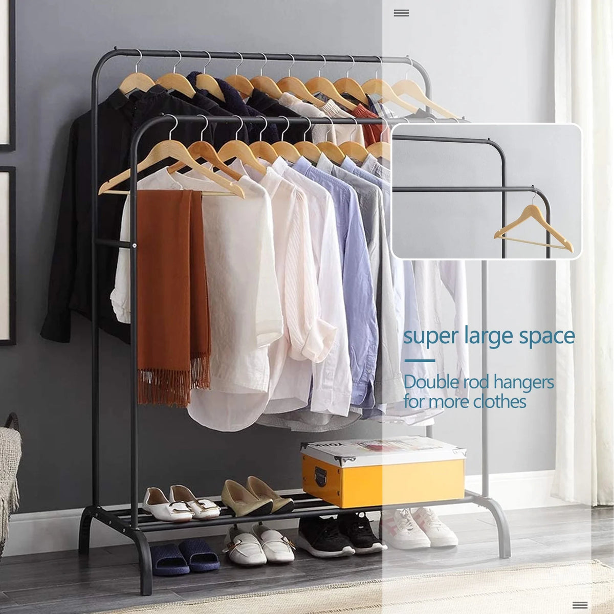 Black Double Pole Metal Clothing Rack R57165
