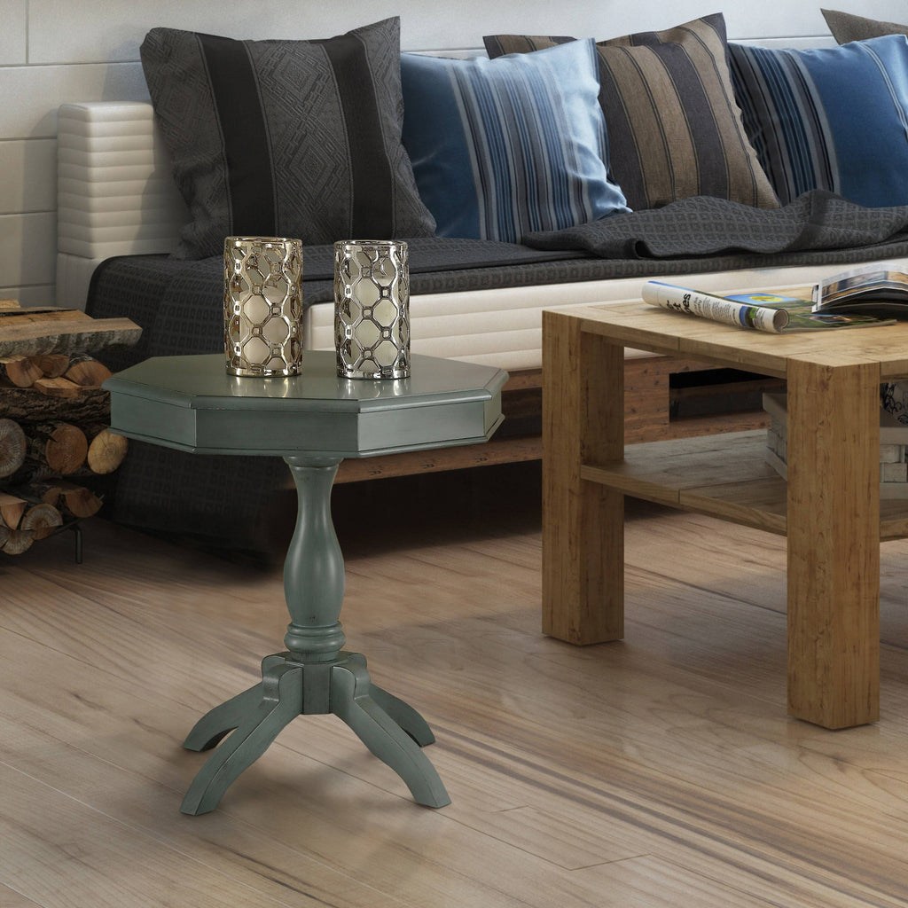 Blue Solid Wood Octagon Side Table Y407393