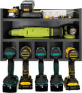 Black Pack of 2 Wooden Power Tool Organizer Wall Mount with Charging Station and 5 Hanging Slots O397