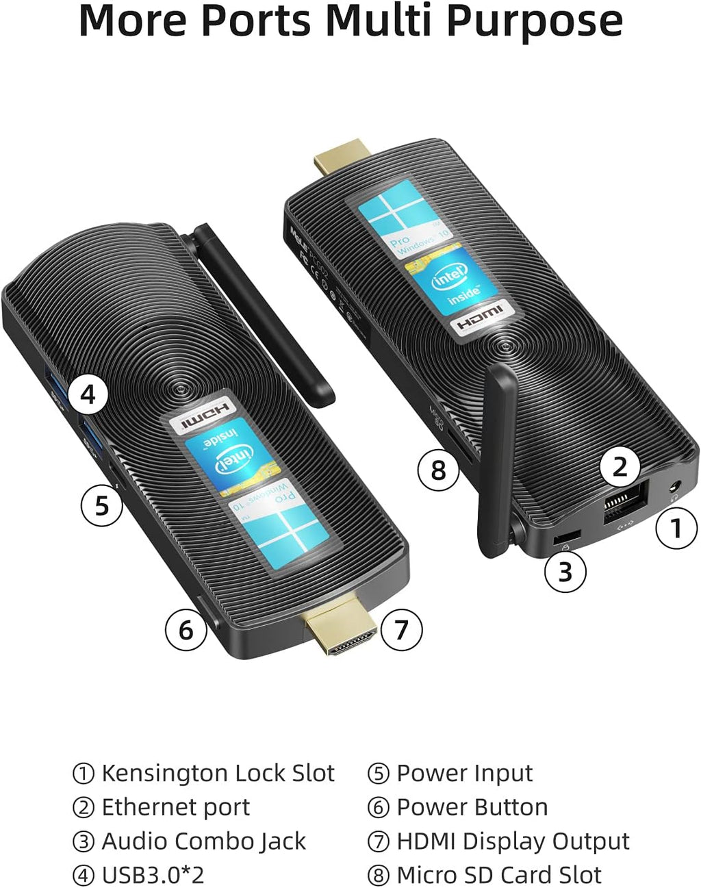 Fanless Mini PC Stick Computer J4125 8GB 128GB Win10 Pro 4K HDMI Portable Compute Stick O7610