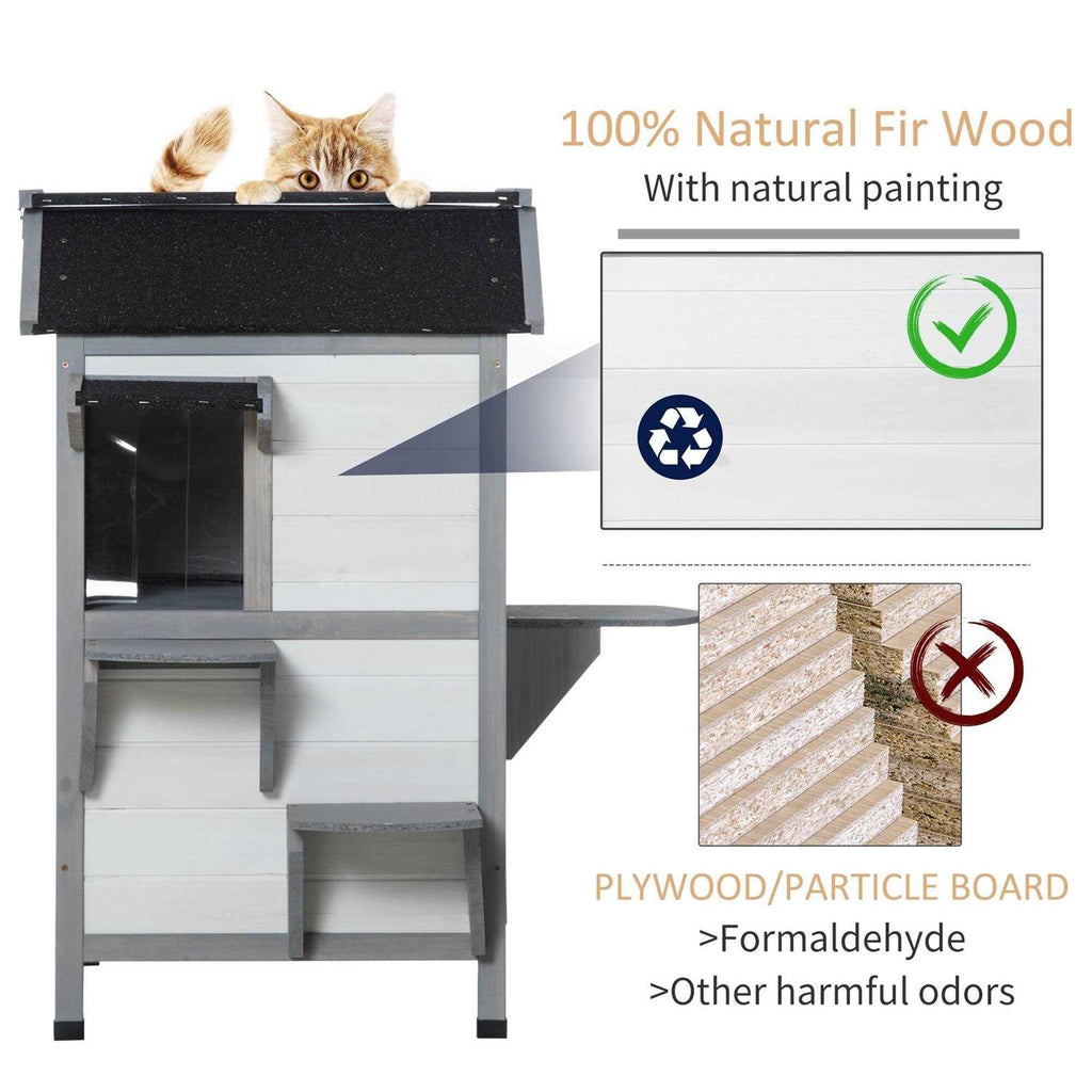 Wooden 2-Story Outdoor Cat House with Escape Door K7253