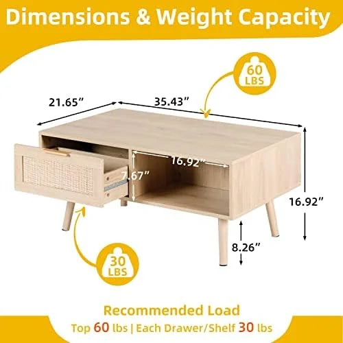 Small Rectangle Coffee Table with Rattan Drawer P1873