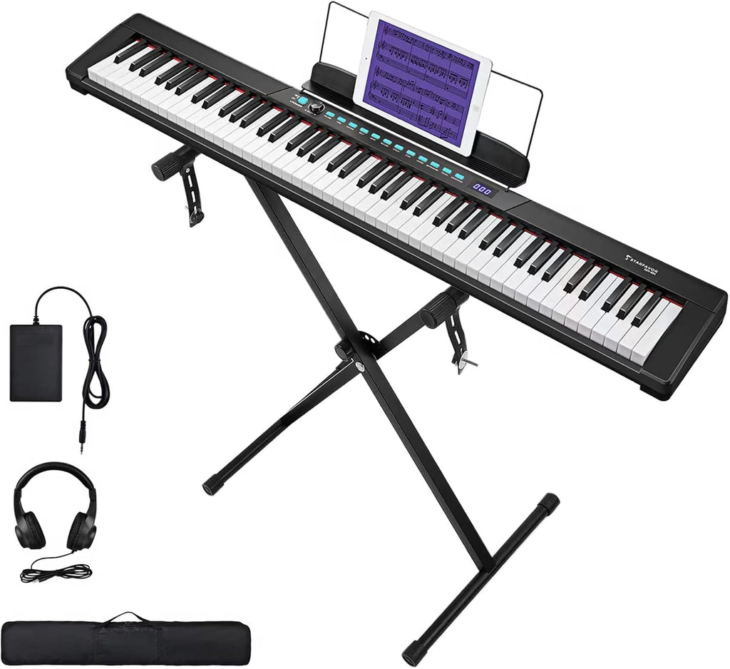 88-Key Semi-Weighted Electronic Keyboard Piano with X-Stand, Sustain Pedal, Power Supply, Carrying Case I2929