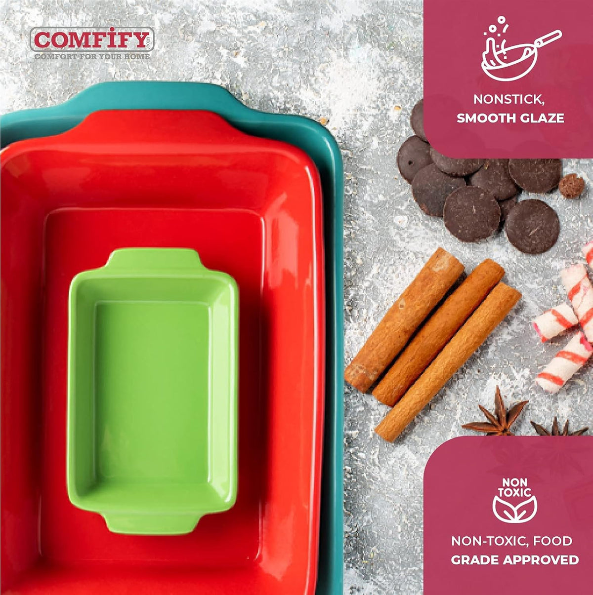 Ceramic Bakeware Set of 3 Stoneware Casserole Dish Oven Safe W83696