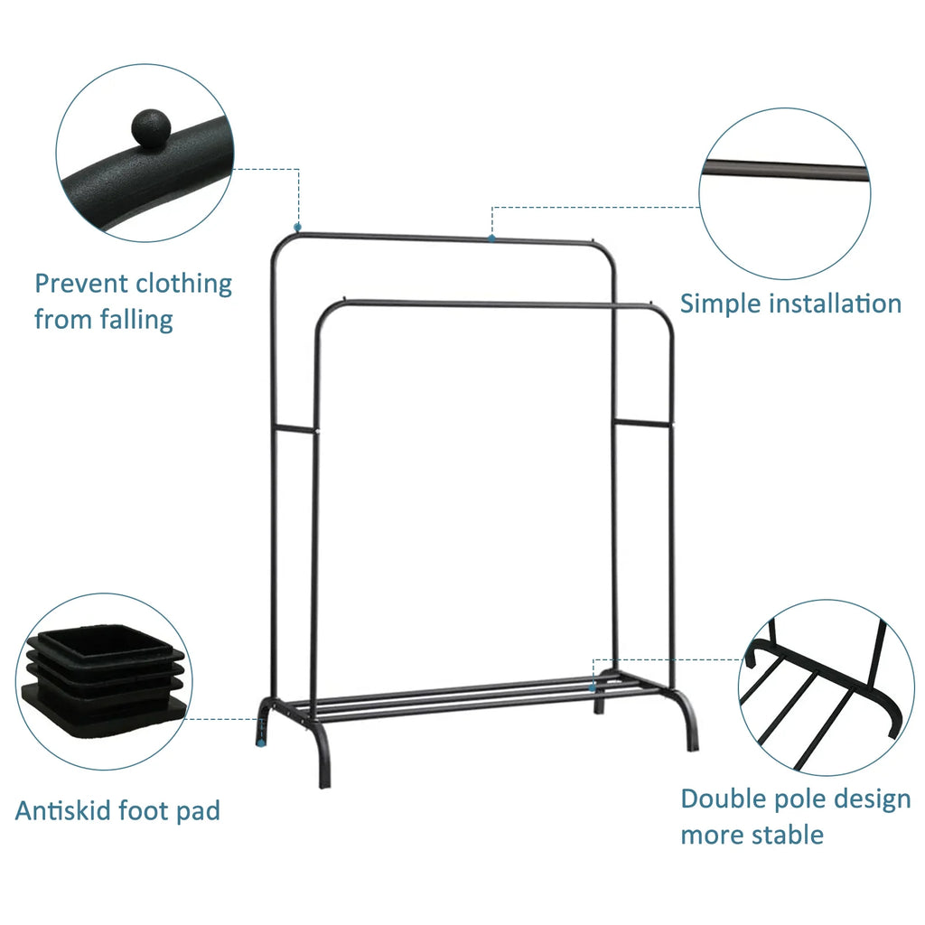 Black Double Pole Metal Clothing Rack R57165