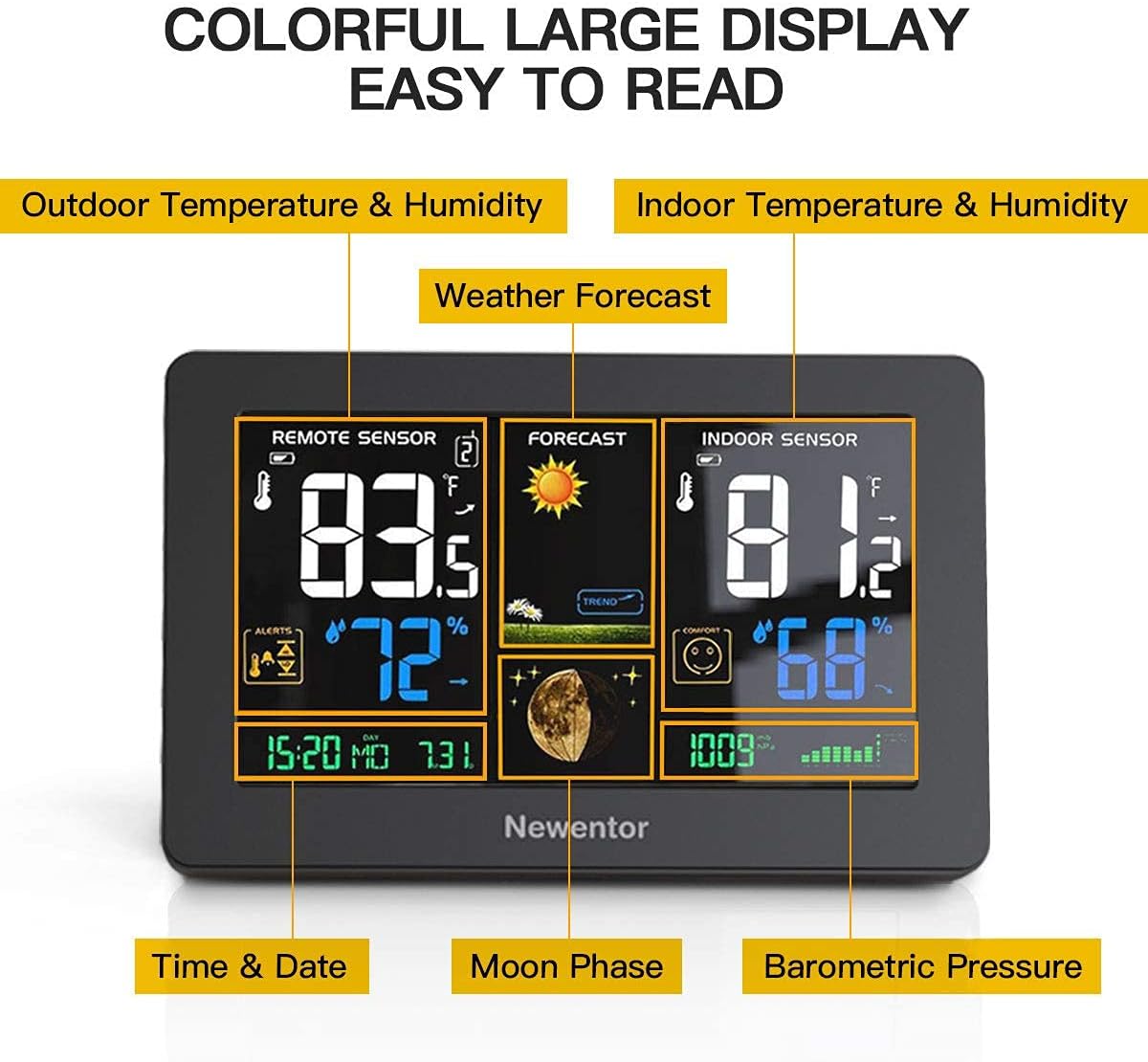 Color Display Wireless Indoor Outdoor Weather Station with Atomic Clock E2156