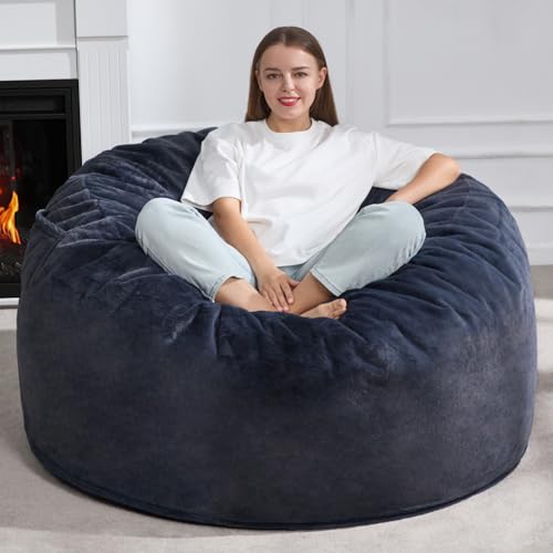 3ft Grey Faux Fur Bean Bag Chair L82655
