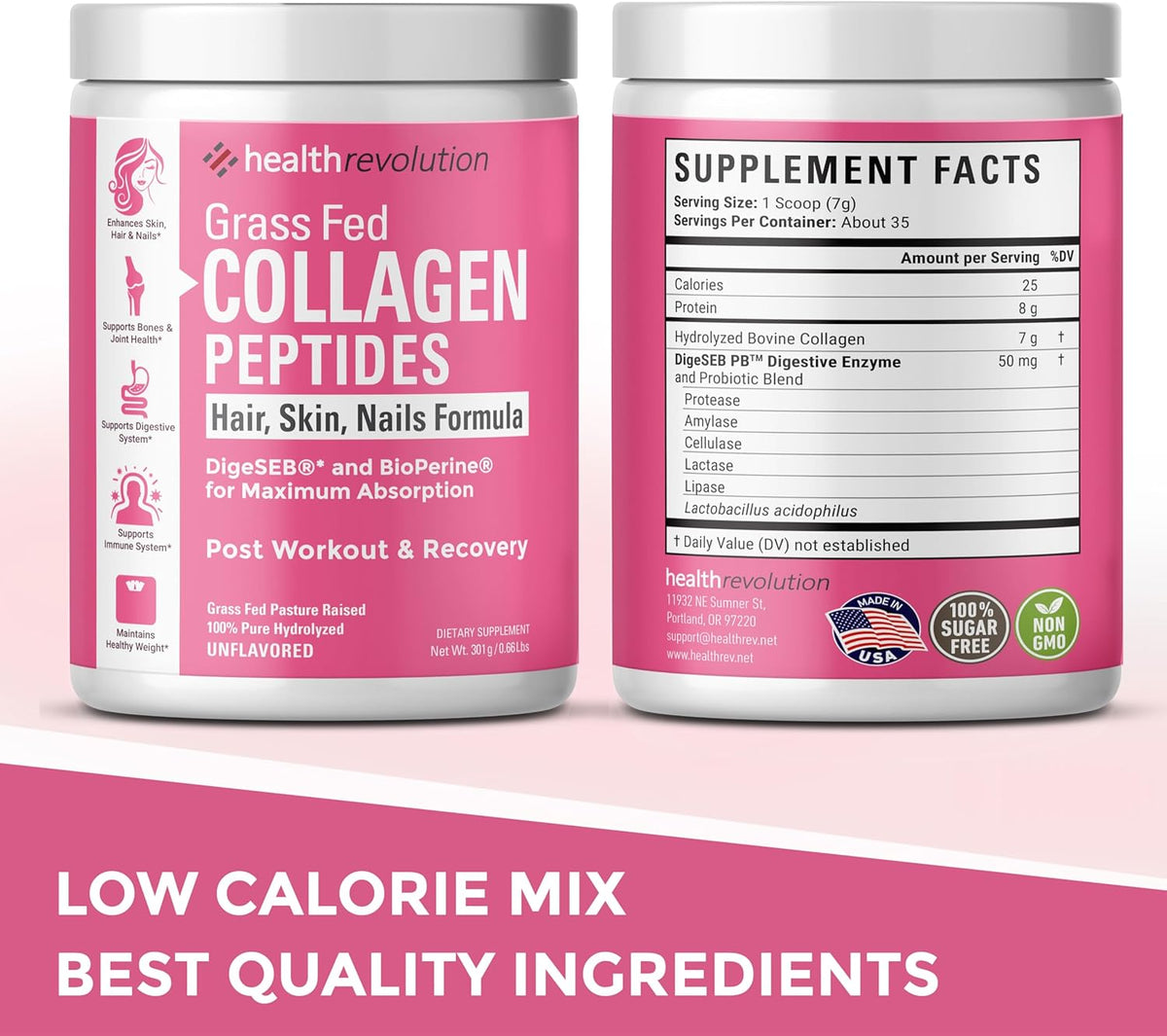 Hydrolyzed Collagen Peptides Powder, Grass-Fed, Types I & III, Unflavored, 35 Servings A743