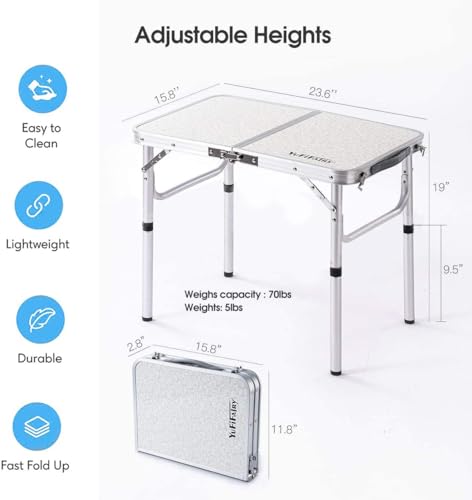 Folding Camp Table Adjustable Height Aluminum H588