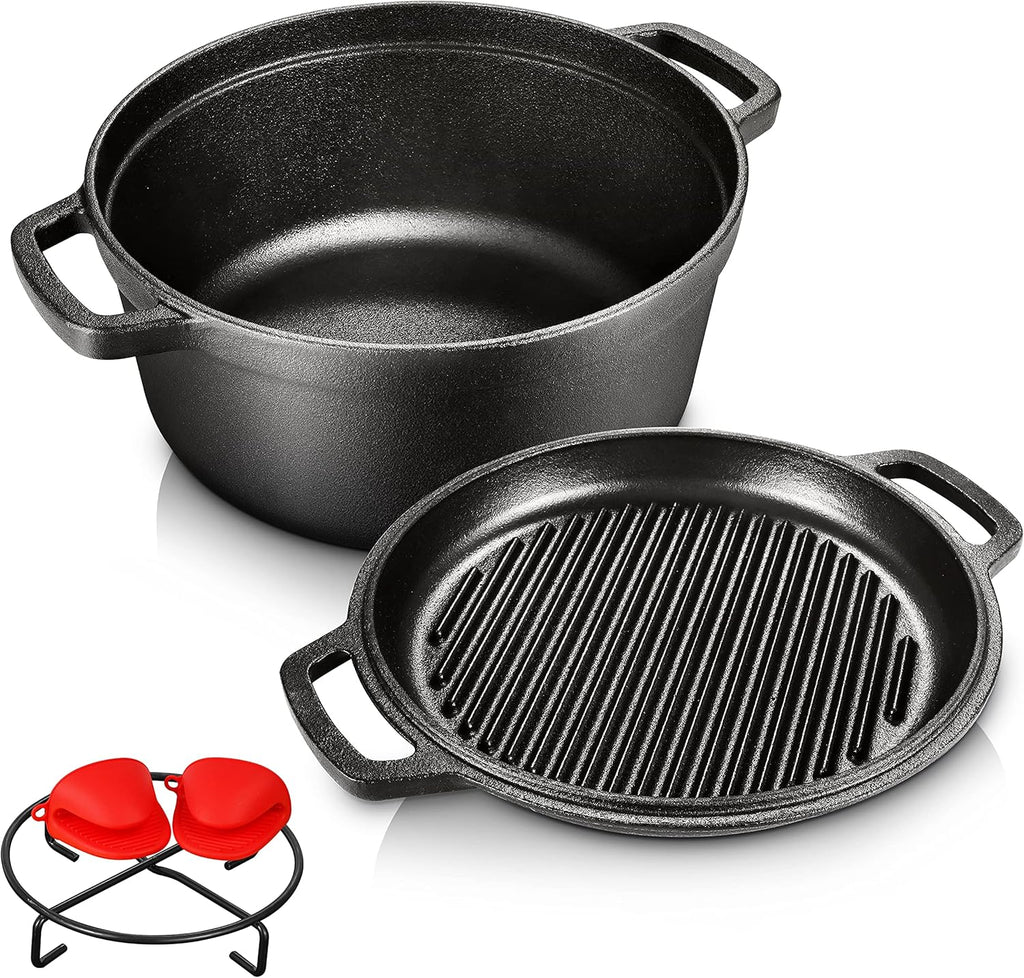Pre-Seasoned Cast Iron 5.5qt Dutch Oven With Skillet Lid Set S76174
