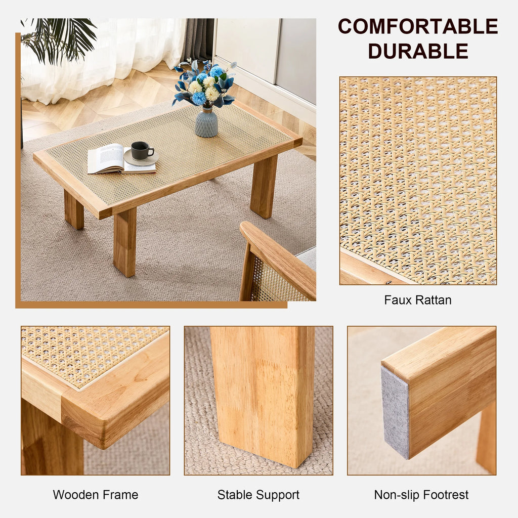 Rattan Table with Rubber Wood Legs J36350