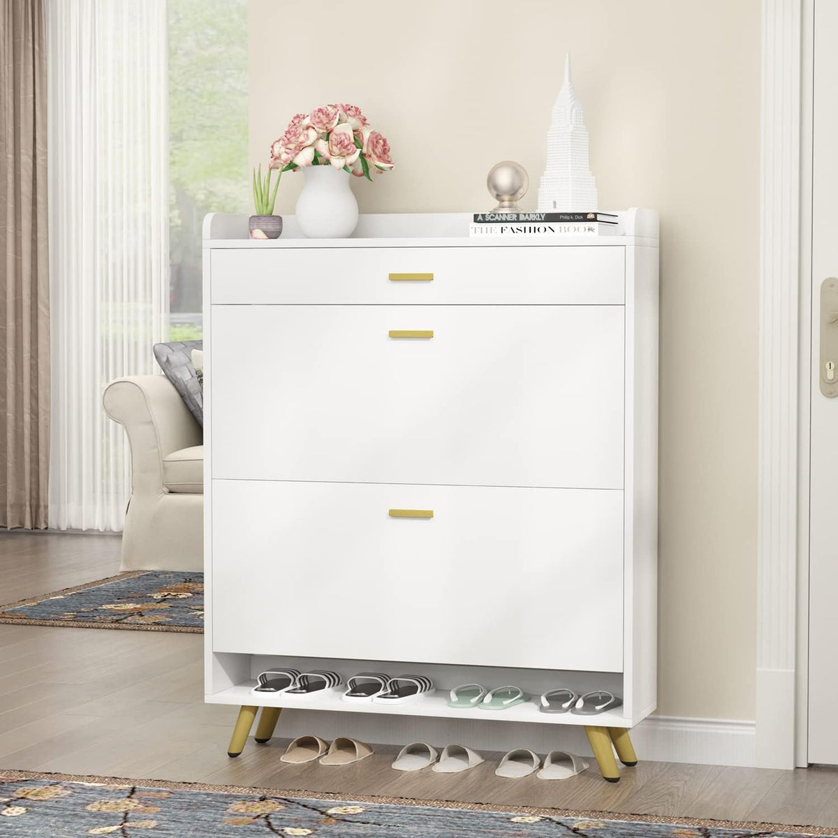 5-Tier Shoe Storage Cabinet with Drawers, White M7179