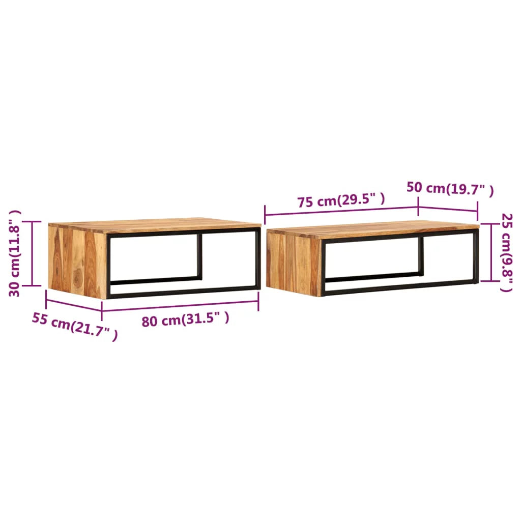 2 pcs Solid Sheesham Wood Nesting Tables E232