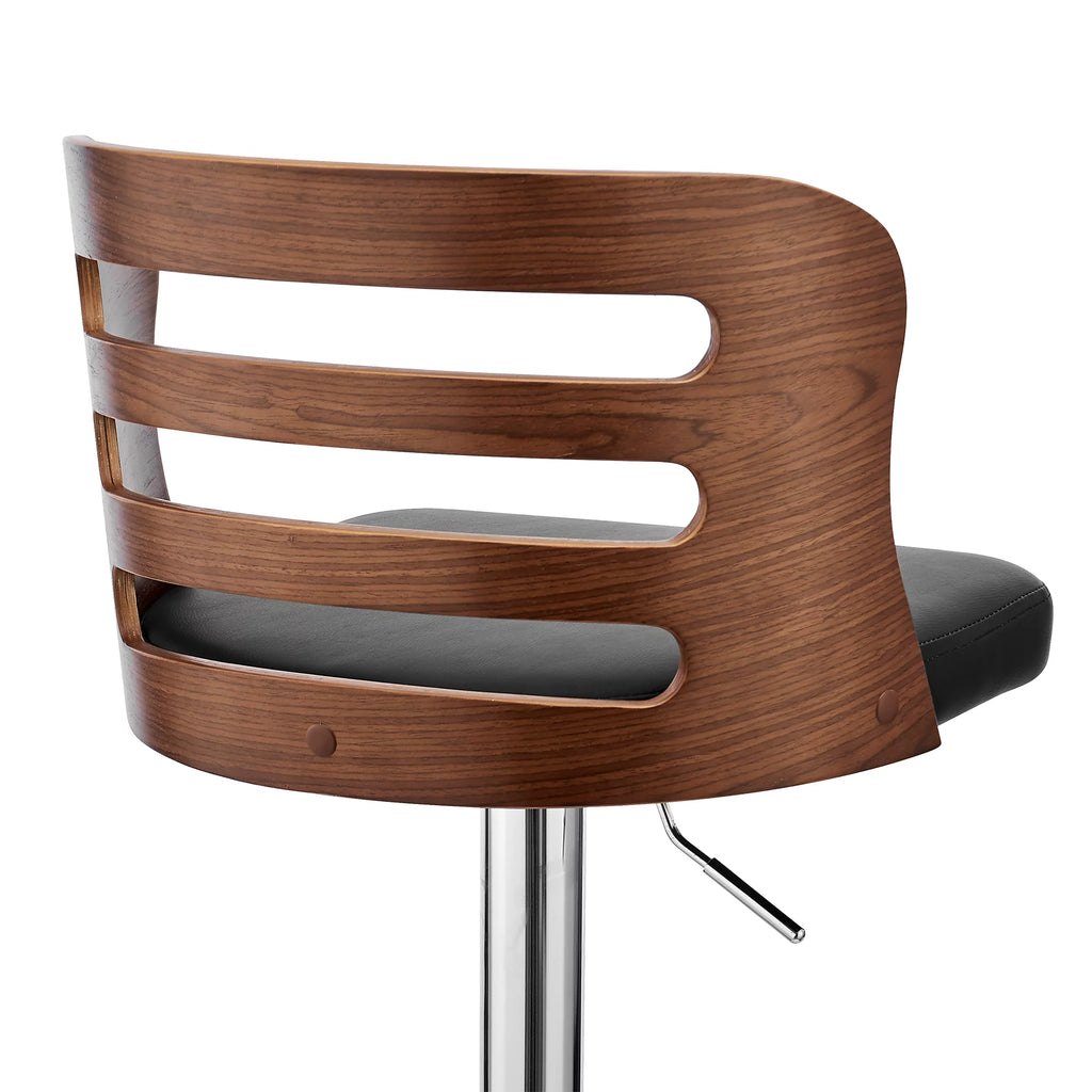 Black Faux Leather and Walnut Wood Adjustable Swivel Bar Stool L33551