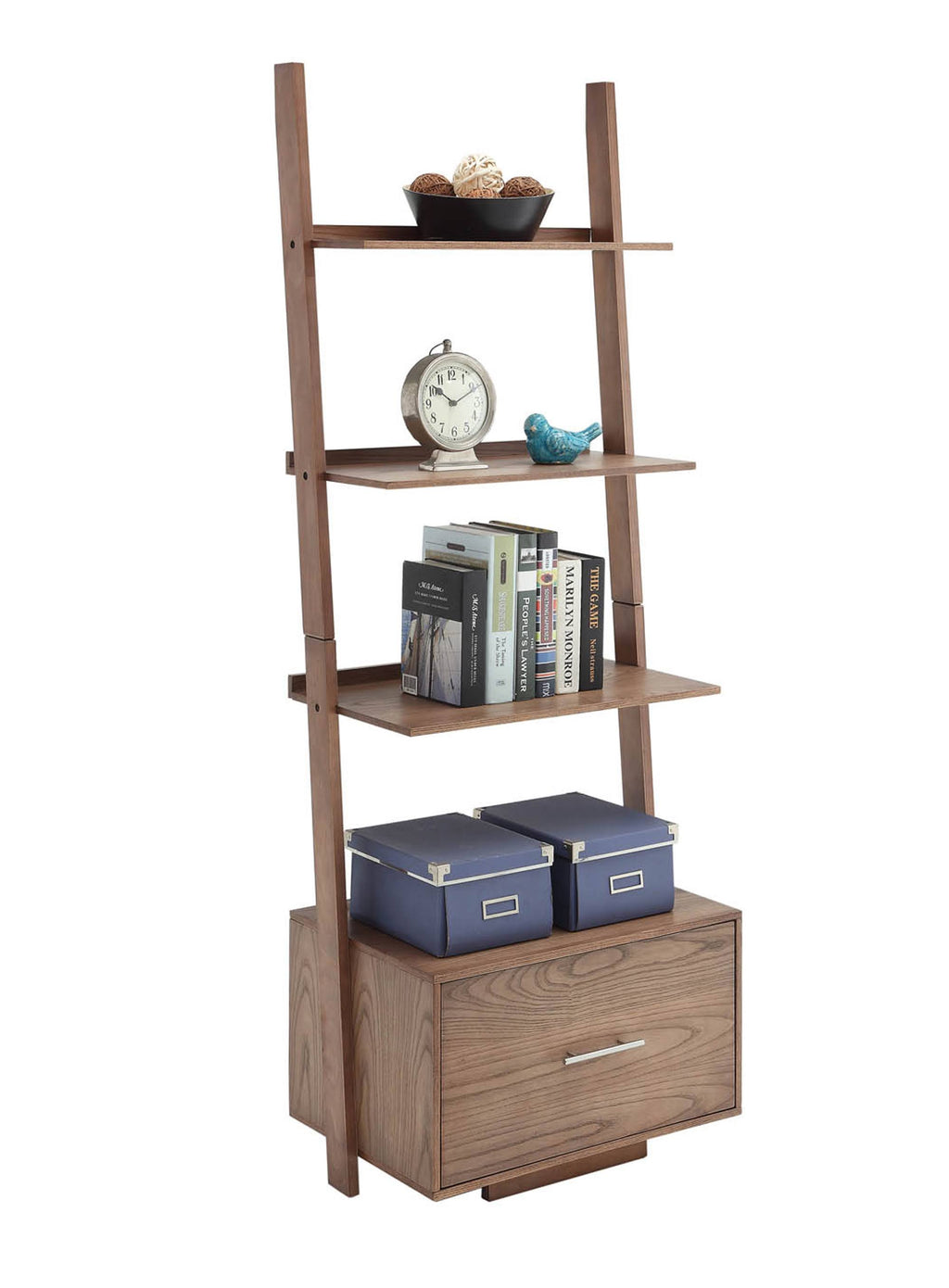 Ladder Bookcase with File Drawer, Driftwood Y750859
