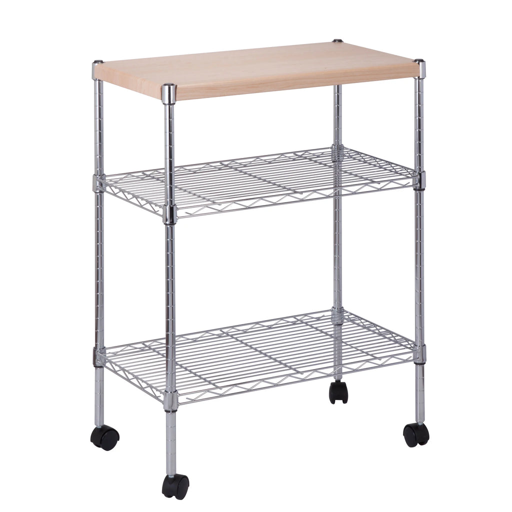 3-Tier Wood and Steel Rolling Kitchen Storage Cart L182742