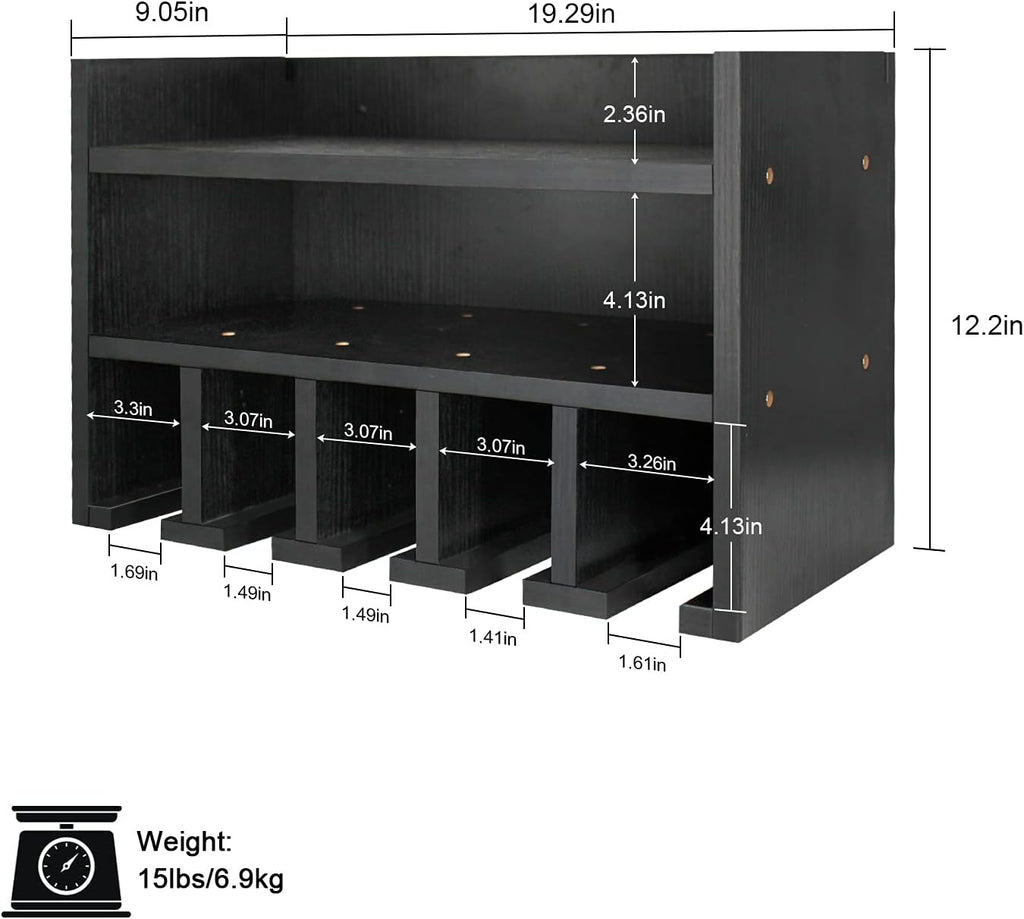 Black Pack of 2 Wooden Power Tool Organizer Wall Mount with Charging Station and 5 Hanging Slots O397