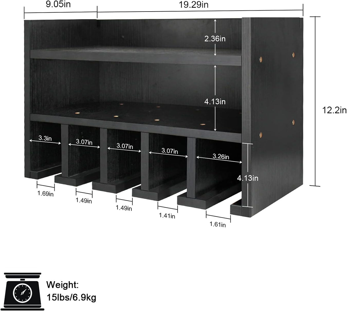 Black Pack of 2 Wooden Power Tool Organizer Wall Mount with Charging Station and 5 Hanging Slots O397