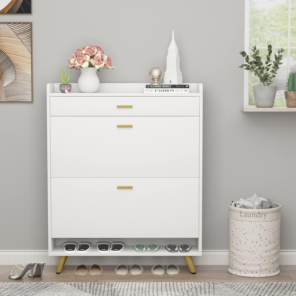 5-Tier Shoe Storage Cabinet with Drawers, White M7179