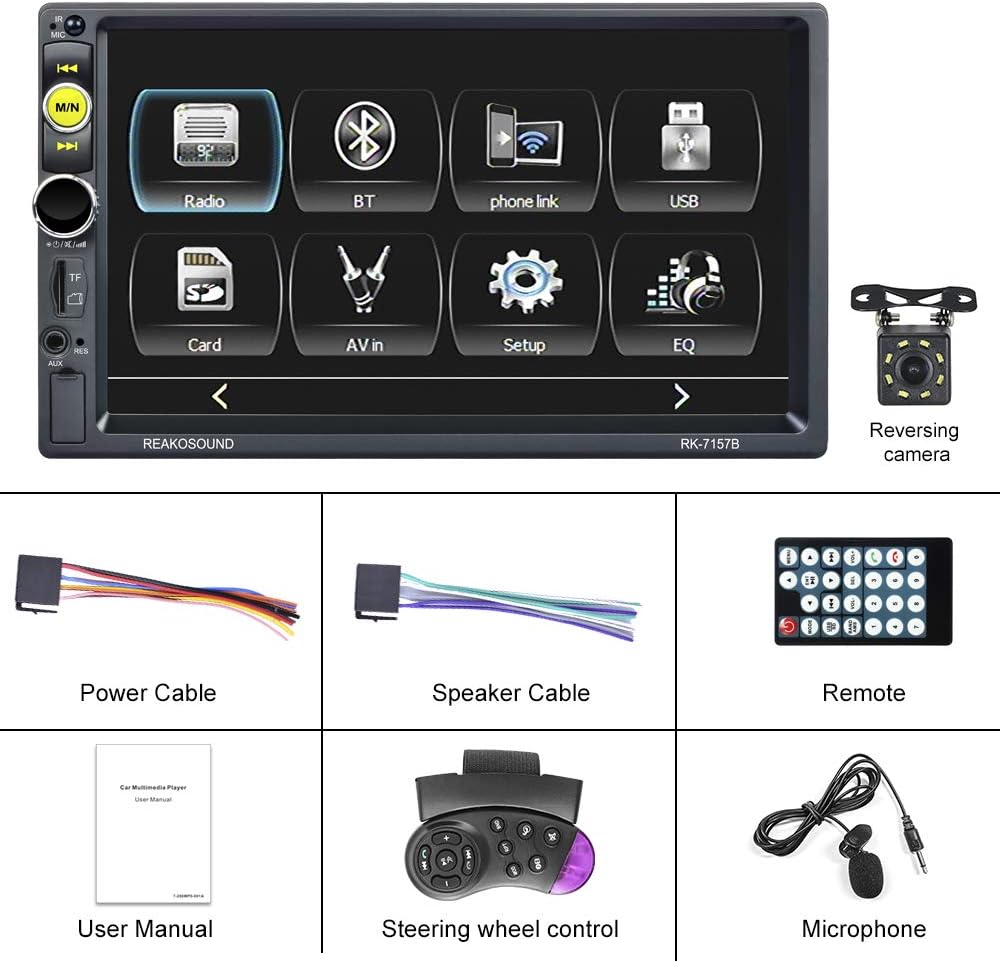 Double Din Car Stereo with CarPlay Android Auto Bluetooth 7 Inch Touch Screen Backup Camera V98248