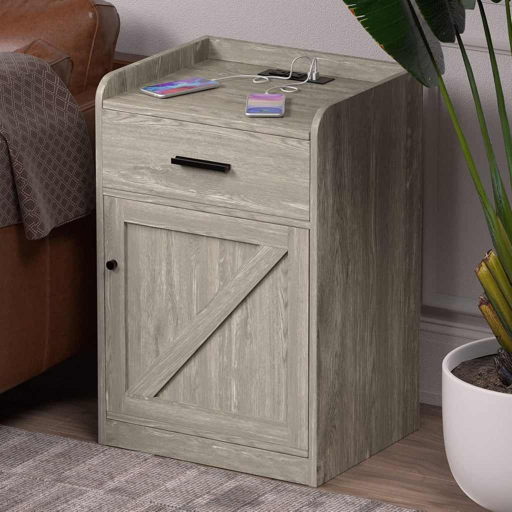Walnut Wood Nightstand with Storage Drawer set of 2 R63950