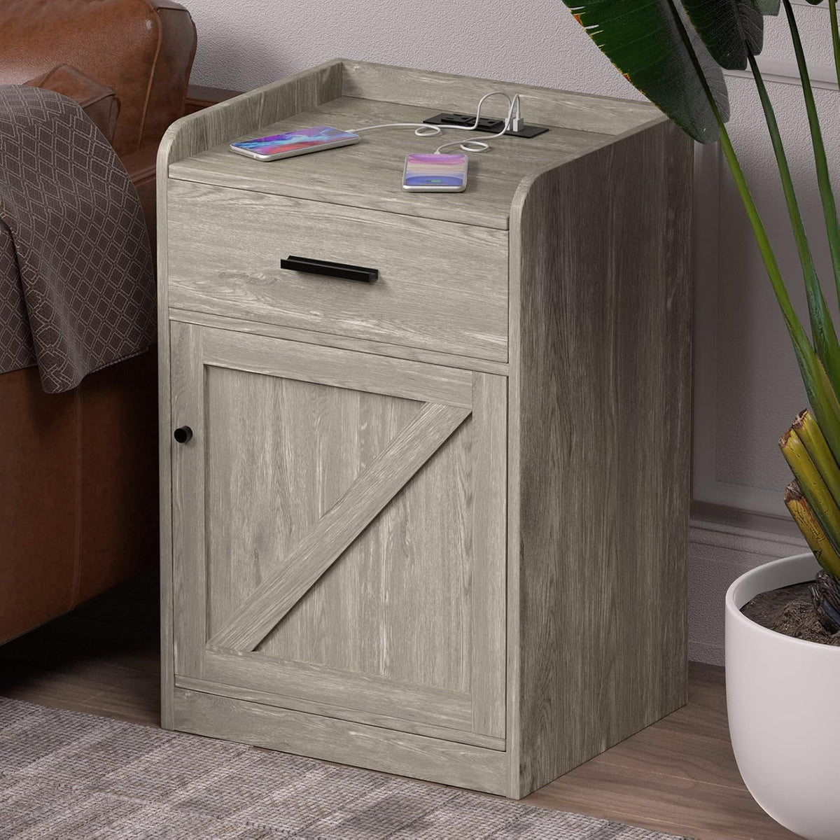 Walnut Wood Nightstand with Storage Drawer set of 2 R63950